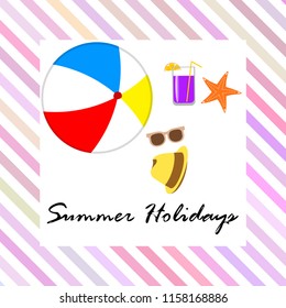 summer holiday hat flip flops seashell vector background