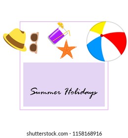 summer holiday hat flip flops seashell vector background