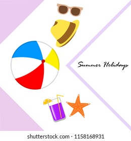 summer holiday hat flip flops seashell vector background