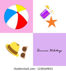 summer holiday hat flip flops seashell vector background