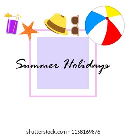 summer holiday hat flip flops seashell vector background