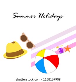summer holiday hat flip flops seashell vector background
