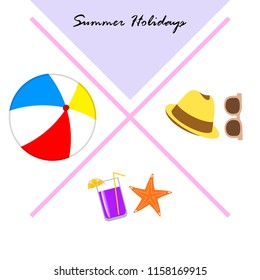 summer holiday hat flip flops seashell vector background