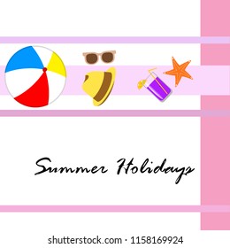 summer holiday hat flip flops seashell vector background