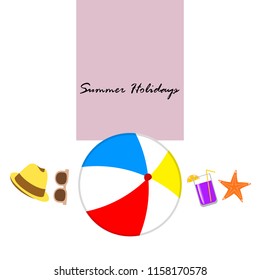 summer holiday hat flip flops seashell vector background