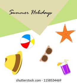 summer holiday hat flip flops seashell vector background
