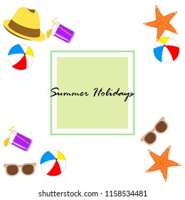 summer holiday hat flip flops seashell vector background