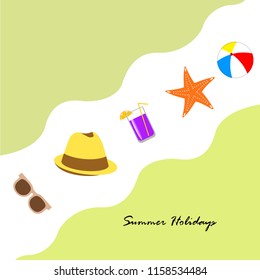 summer holiday hat flip flops seashell vector background