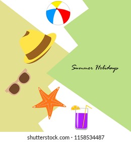 summer holiday hat flip flops seashell vector background
