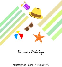 summer holiday hat flip flops seashell vector background
