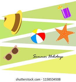 summer holiday hat flip flops seashell vector background
