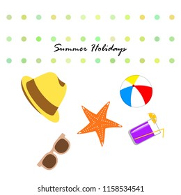 summer holiday hat flip flops seashell vector background