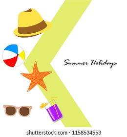 summer holiday hat flip flops seashell vector background