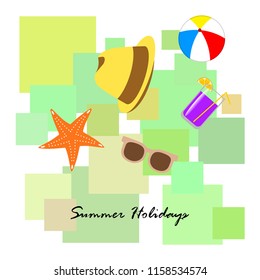 summer holiday hat flip flops seashell vector background
