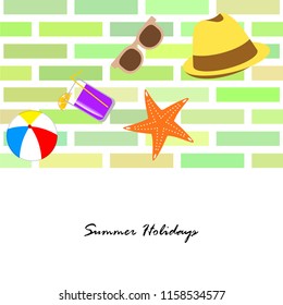 summer holiday hat flip flops seashell vector background