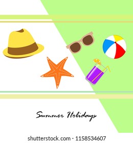 summer holiday hat flip flops seashell vector background