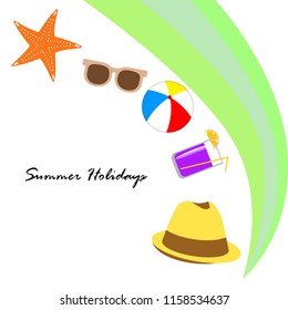 summer holiday hat flip flops seashell vector background
