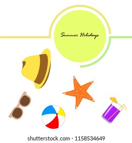 summer holiday hat flip flops seashell vector background