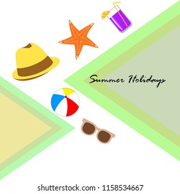 summer holiday hat flip flops seashell vector background