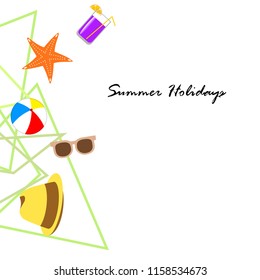 summer holiday hat flip flops seashell vector background
