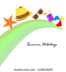 summer holiday hat flip flops seashell vector background