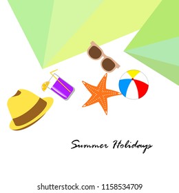 summer holiday hat flip flops seashell vector background