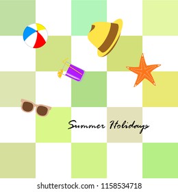 summer holiday hat flip flops seashell vector background