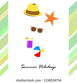 summer holiday hat flip flops seashell vector background