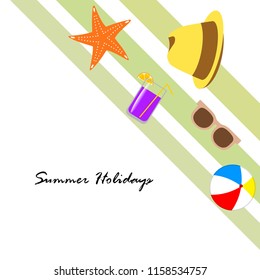 summer holiday hat flip flops seashell vector background