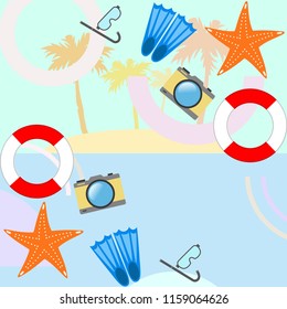 summer holiday hat flip flops seashell vector background