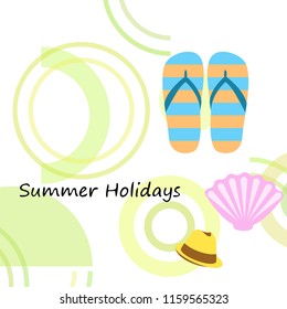 summer holiday hat flip flops seashell vector background