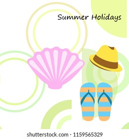 summer holiday hat flip flops seashell vector background