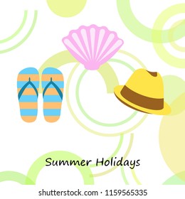 summer holiday hat flip flops seashell vector background