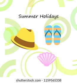 summer holiday hat flip flops seashell vector background