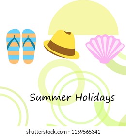 summer holiday hat flip flops seashell vector background