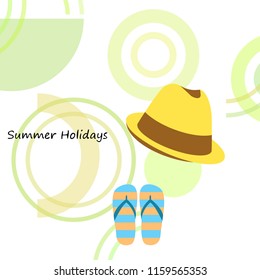 summer holiday hat flip flops seashell vector background