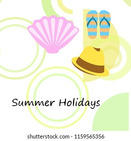 summer holiday hat flip flops seashell vector background