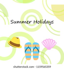 summer holiday hat flip flops seashell vector background summer holiday hat flip flops seashell vector background