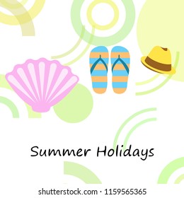 summer holiday hat flip flops seashell vector background