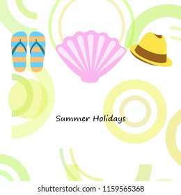 summer holiday hat flip flops seashell vector background