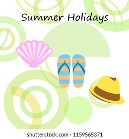 summer holiday hat flip flops seashell vector background