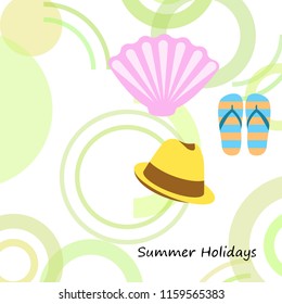 summer holiday hat flip flops seashell vector background