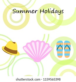 summer holiday hat flip flops seashell vector background