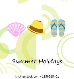 summer holiday hat flip flops seashell vector background