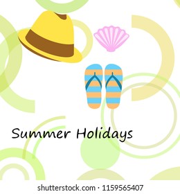 summer holiday hat flip flops seashell vector background