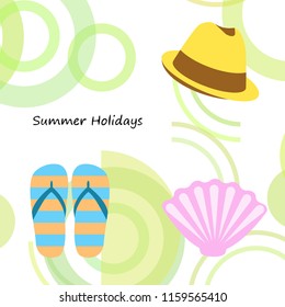 summer holiday hat flip flops seashell vector background