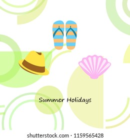 summer holiday hat flip flops seashell vector background