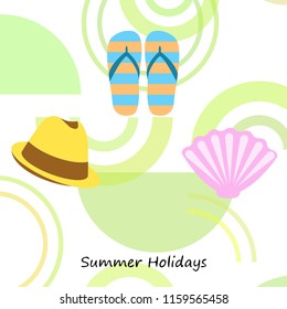 summer holiday hat flip flops seashell vector background
