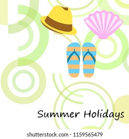 summer holiday hat flip flops seashell vector background
