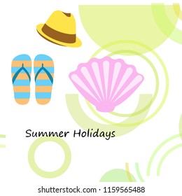 summer holiday hat flip flops seashell vector background